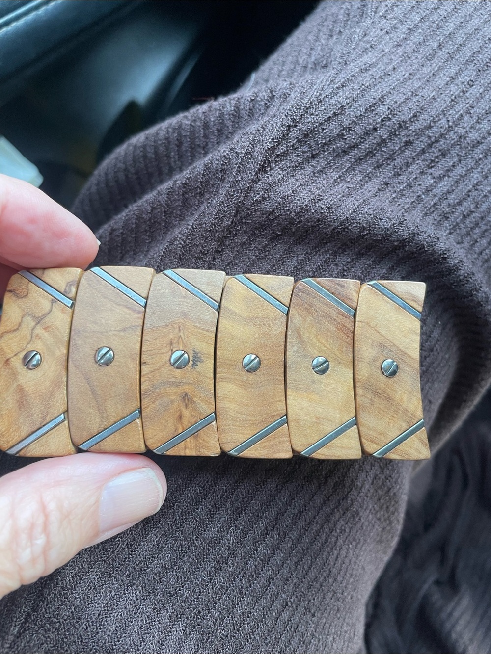 Prada Wood-Link Bracelet in Natural Brown with Silver Accents